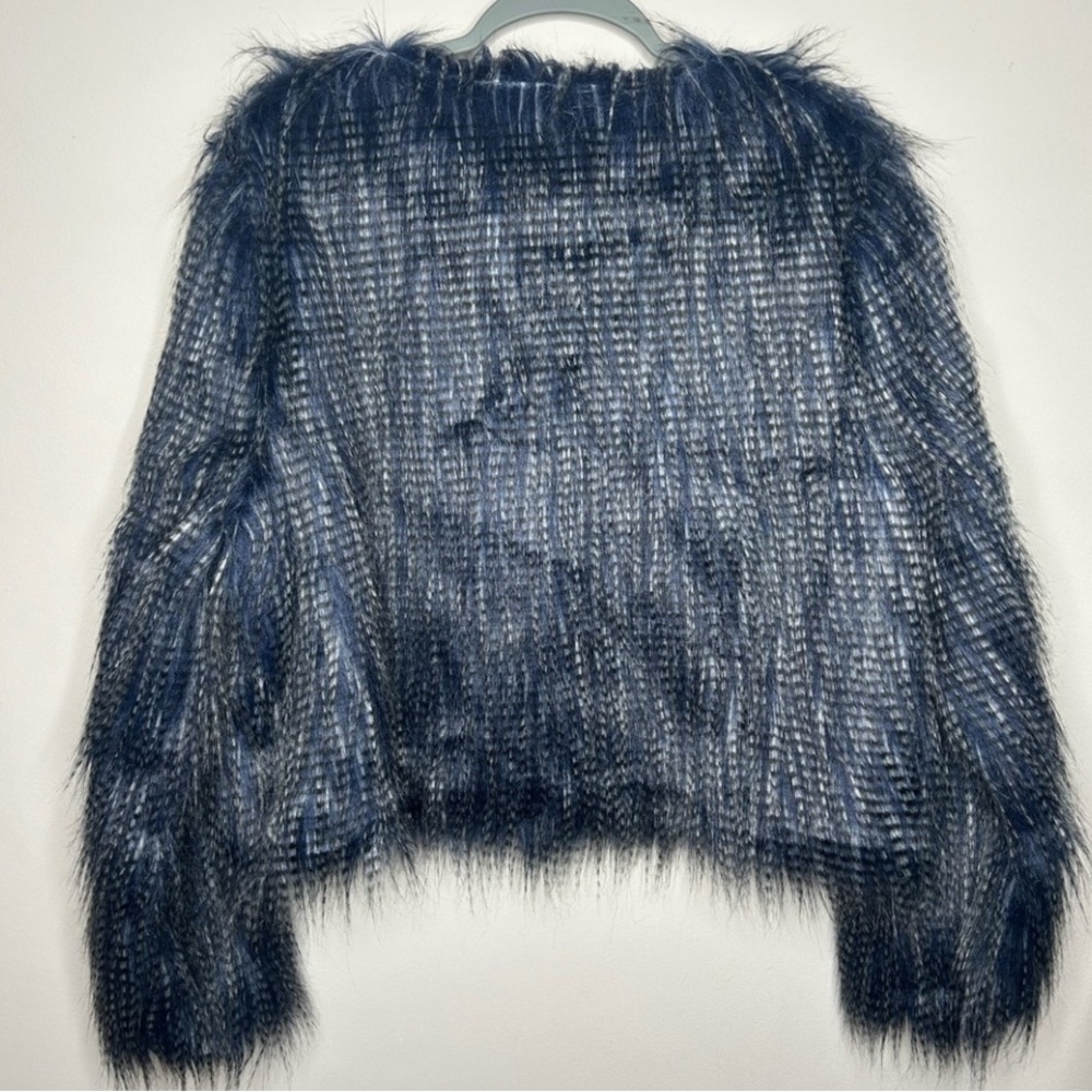 Stylish HOTTIE Faux Peacock Fur Jacket Blue Grey XL new with tags - Picture 3 of 4